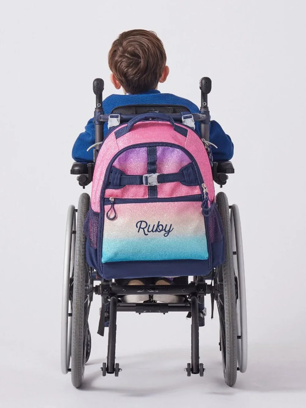 Pottery Barn Kids Mackenzie Rainbow Ombre Sparkle Glitter Adaptive Backpack NEW